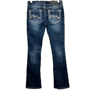 Miss Me Bootcut Jeans Large Stitch Mid Rise Whisker Dark Wash Studded 26"x33"